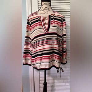 Appleseed's White and Cream Long Sleeve Tie Front Blouse